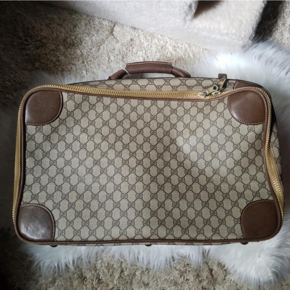 Authentic Vintage Gucci GG Monogram Supreme Sherry Web Suitcase Luggage Travel - Picture 2 of 10